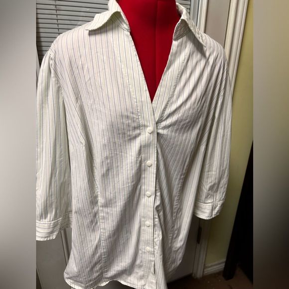 Striped blouse size 1x Worthington Stretch top button down‎ 26270 - Picture 2 of 8